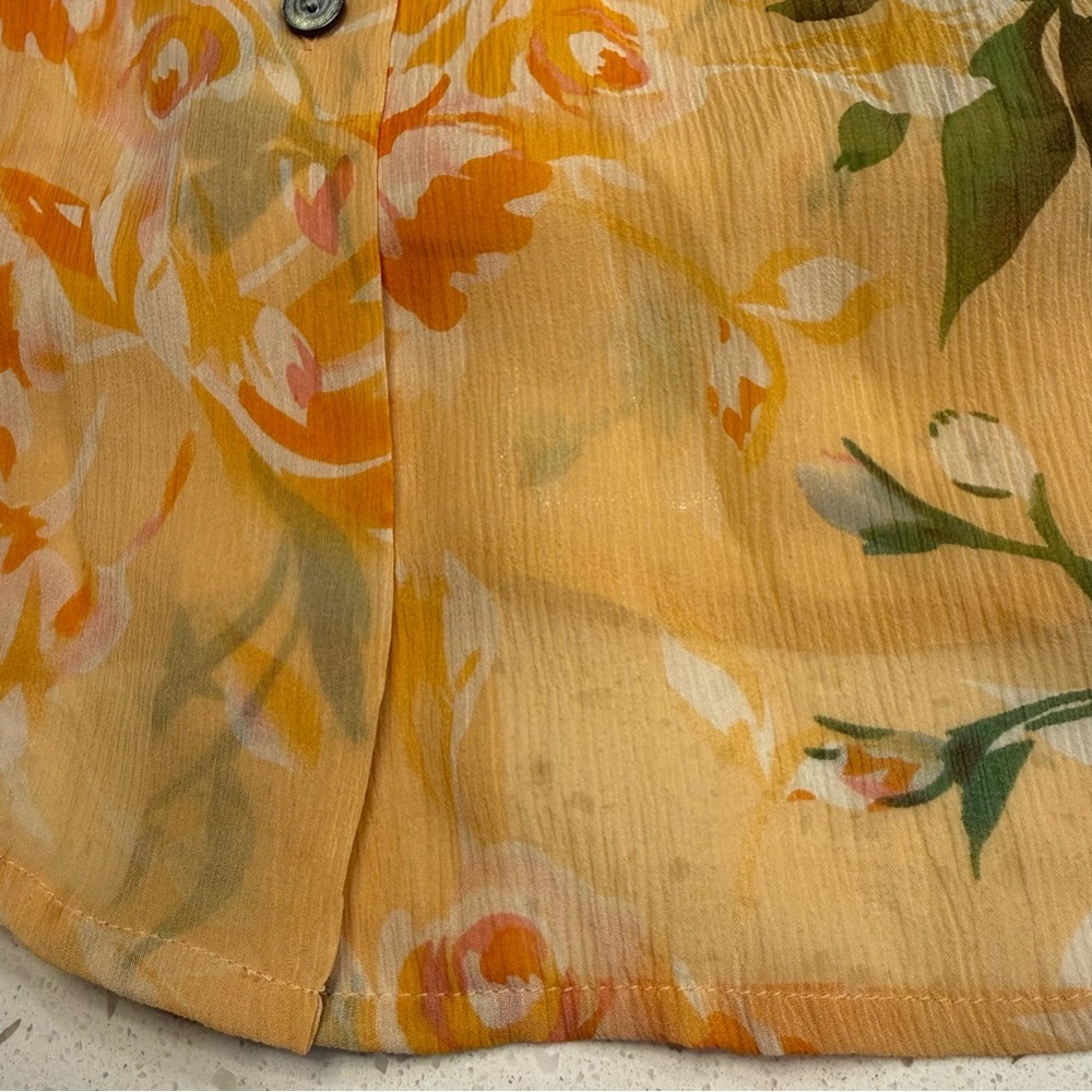 Sundance 100% Silk Floral Blouse Women’s Medium Yellow Boho Peasant Long Sleeve - Picture 11 of 11